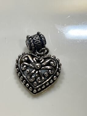 Silver Filigree Dangling Heart Pendant Charm